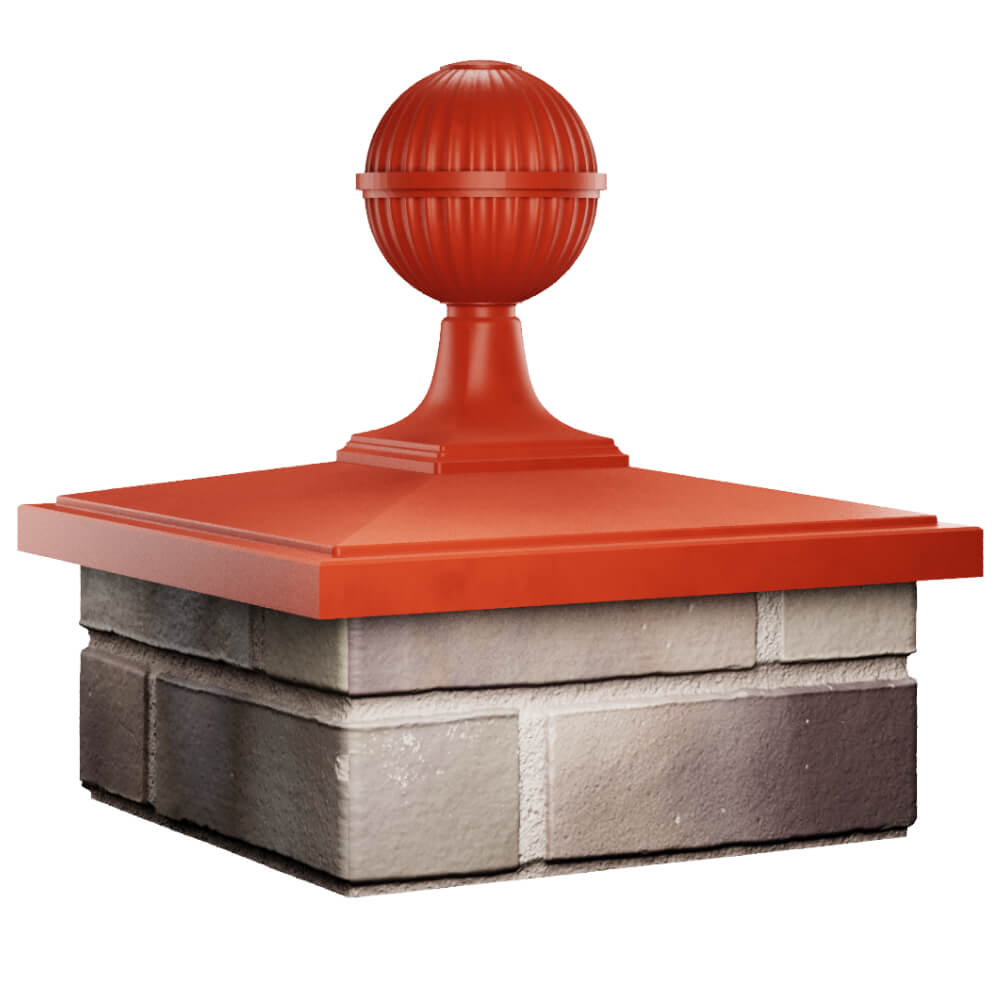 Колпак Zking БонаМоно Красный с шаром на столб 1.5х1.5 кирпича (385х385, 400х400мм) в сборе в Переславле-Залесском фото