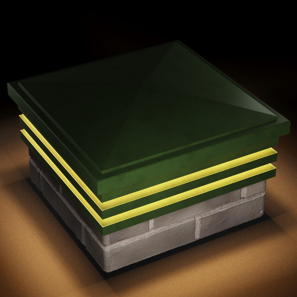 Колпак Zking Бона ХайТек Зеленый на столб 1.5х1.5 кирпича (385х385мм) с подсветкой в Переславле-Залесском фото