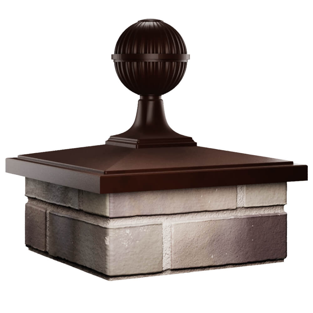 Колпак Zking БонаМоно Коричневый с шаром на столб 1.5х1.5 кирпича (385х385, 400х400мм) в сборе в Переславле-Залесском фото