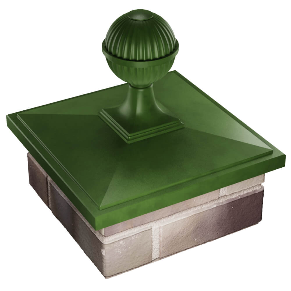 Колпак Zking БонаМоно Зеленый с шаром на столб 1.5х1.5 кирпича (385х385, 400х400мм) в сборе в Переславле-Залесском фото