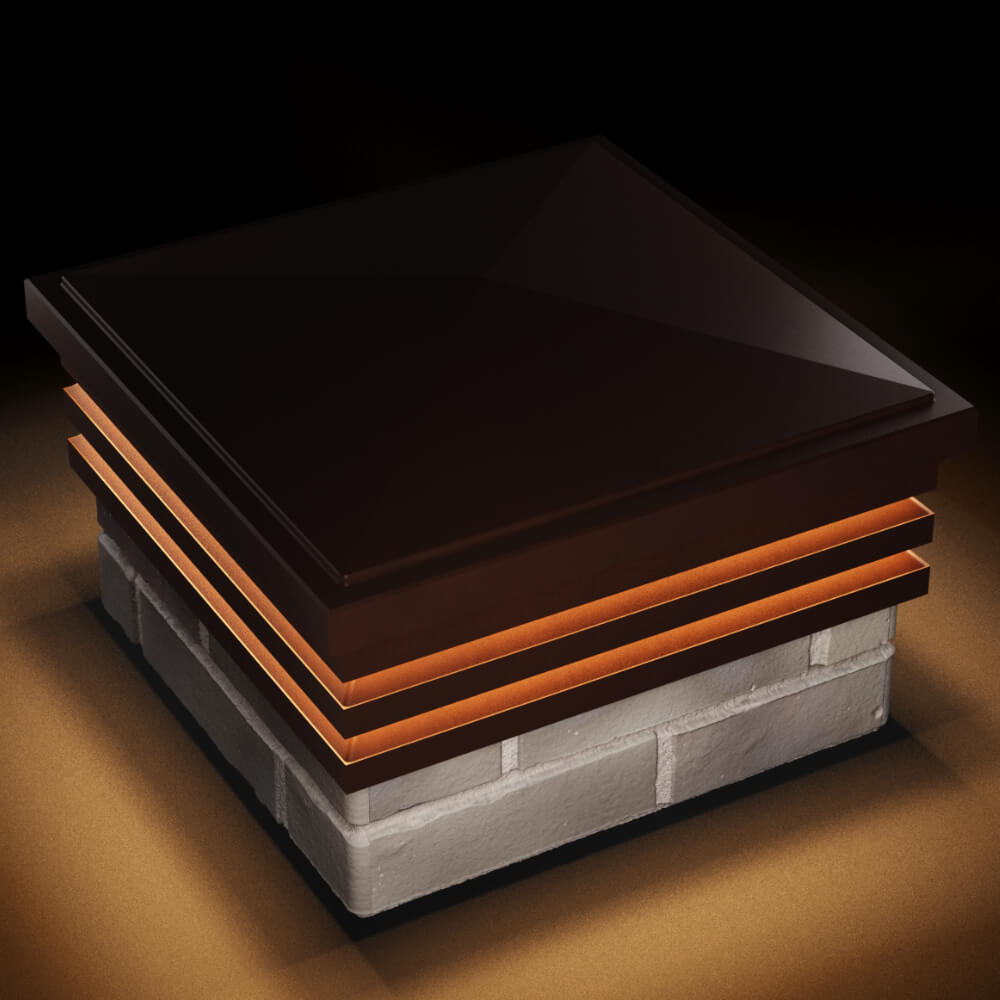 Колпак Zking Бона ХайТек Коричневый на столб 1.5х1.5 кирпича (385х385мм) с подсветкой в Переславле-Залесском фото