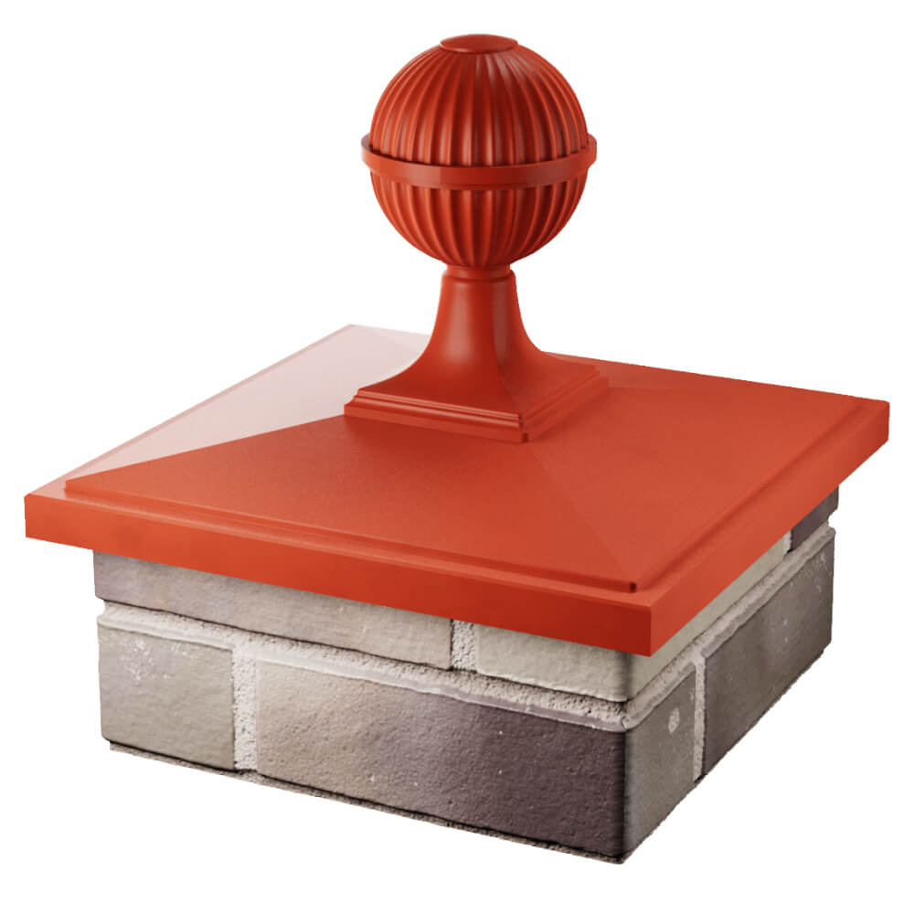Колпак Zking БонаМоно Красный с шаром на столб 1.5х1.5 кирпича (385х385, 400х400мм) в сборе в Переславле-Залесском фото